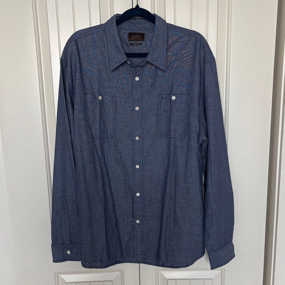 Jachs Men's Dark Indigo Casual Button-Down Shirt